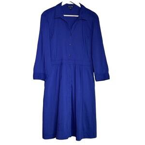 Eileen Fisher Linen Button Front Minimalist Shirt Dress, Cobalt Blue, Large